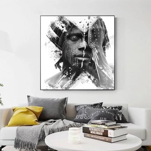 Decoration Salon Black Africa Man Art Pictures Modern White and Black Bedroom Decoration Canvas Painting Customize Images Prints