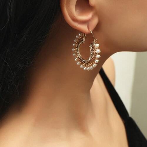 Find Me Alloy Retro Hollow Imitation Pearl Flower Earrings For Women Fashion Jewelry Accessories