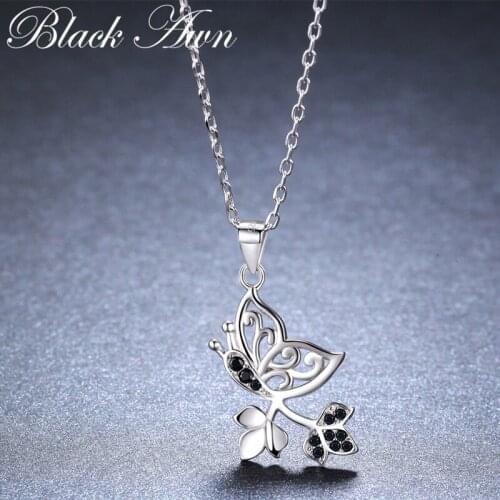 Black Awn Romantic New Arrive 925 Sterling Silver Fine Jewelry Trendy Butterfly Engagement necklaces & pendants for Women K044