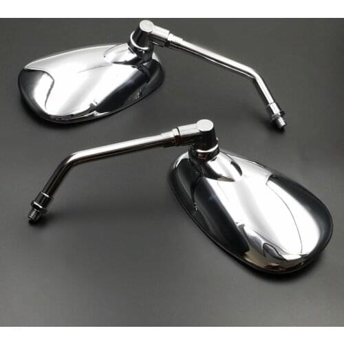 10mm Chrome Long Oval Side Mirror Motorcycle Street Bike Cruiser Chopper Custom
