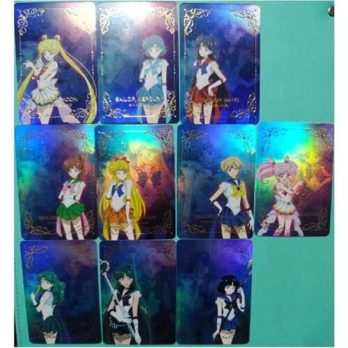 10pcs/set Sailor Moon Bronzing Gold Frame Toys Hobbies Hobby Collectibles Game Collection Anime Cards