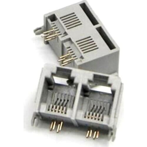 10pcs RJ11 RJ-11 Double 6P4C Female PCB Mount Modular For Network Interface Connector 4 Needle Grey