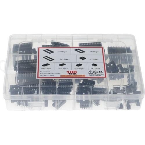 100pcs 8 specifications 2.54mm pitch 6P8P14P16P18P24P28P40P in-line IC socket PBC