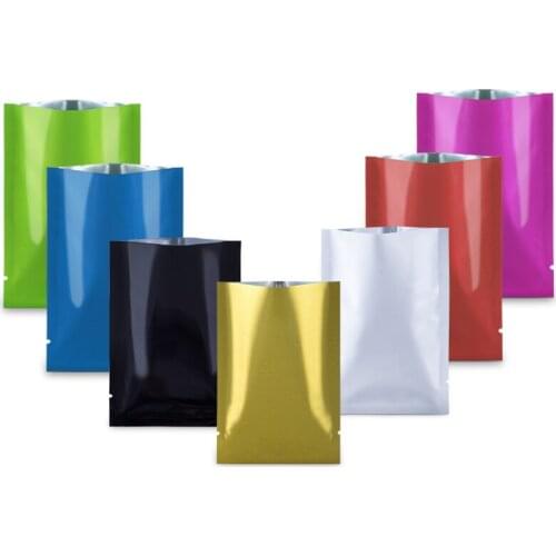 100Pcs Glossy Colorful Aluminum Mylar Foil Open Top Bag Tear Notch Disposable Heat Vacuum Seal Food Snack Ground Coffee Pouches