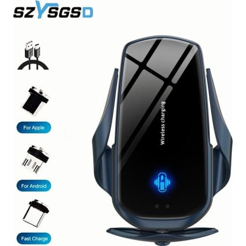 15W Automatic Qi Car Wireless Charger for Samsung S20 S10 iPhone 12 11 XS XR X 8 Magnetic USB Infrared Sensor Phone Holder Mount
