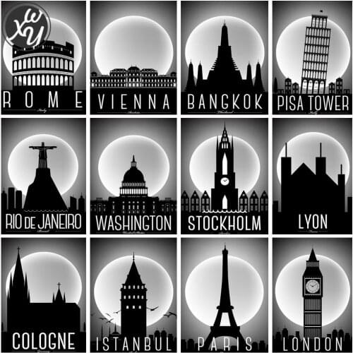City Landscape Diamond Painting Kits for Adults Black and White Diamond Mosaic Full Diamond Embroidery Cross Stitch Family Decor