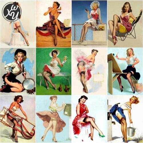 Diamond Painting Vintage Square Round Mosaic Art Lady Full Drill Cross Stitch Kits for Adults Rhinestones Accessories Home Decor