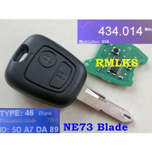 RMLKS Car 433MHz Remote Key Keyless Entry Fob 7961 Chip Fit For PEUGEOT 206 207 Uncut NE73 Blade