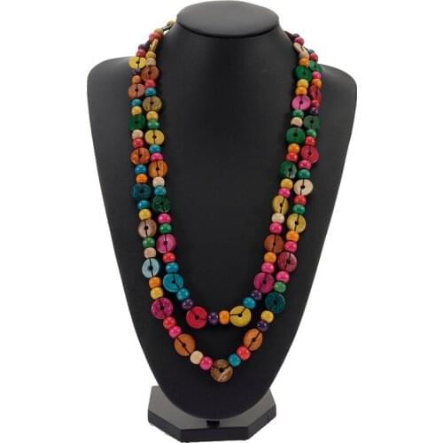 Bohemian Long Pendant Necklace For Women Geometric Round Party Jewelry Vintage Statement Maxi Necklace Wood Chunky Chain Collare