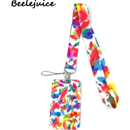 Feather Leave Rainbow Color Credit Card ID Holder Bag Student Women Travel Bank Bus Business Card Cover Badge Accessories Gifts