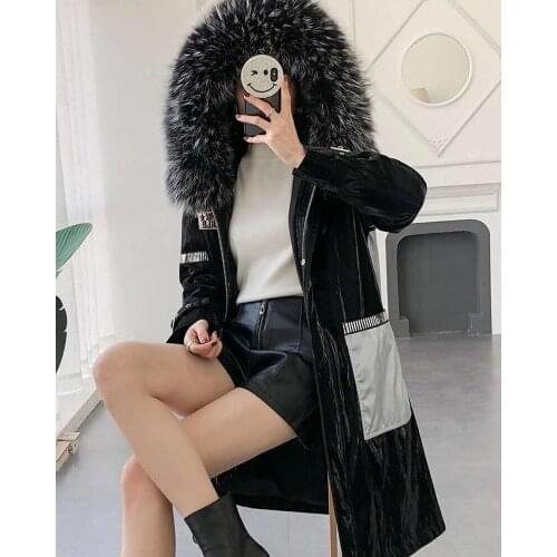 X-long winter coat women real raccoon dog fur jacket bear pattern parka real fur linner warm clothes new fashion parkas