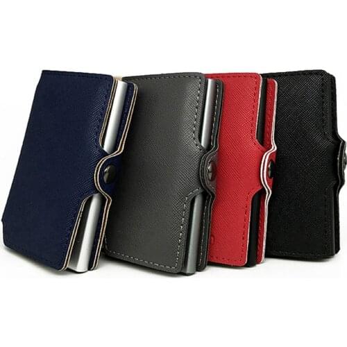 Men And Women Credit Card Holder Single Box Pu Leather Fashion Mini Safe Aluminum Antimagnetic Purse Card Case