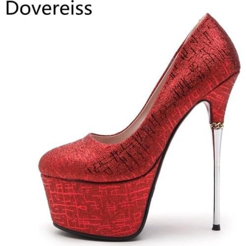 Dovereiss Fashion Womens Shoes summer Elegant sexy new Pure color Slip on Party shoes sexy silver Platform Pumps