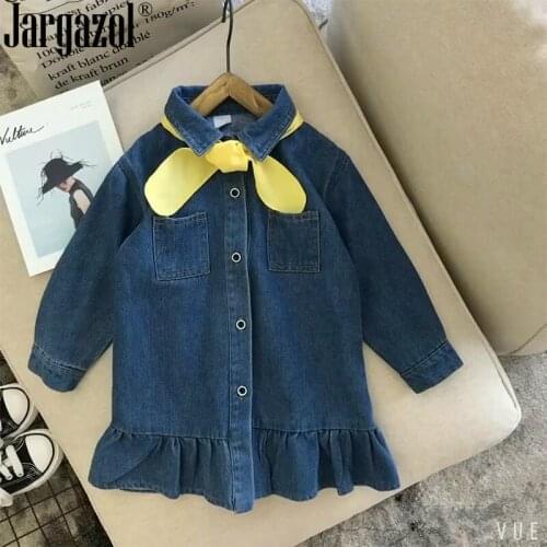 Girls Jeans Dress Long Sleeve Casual Cute Dress for Baby Girl Outfits Navy Spring Clothes New 2018 Children Clothing with tie