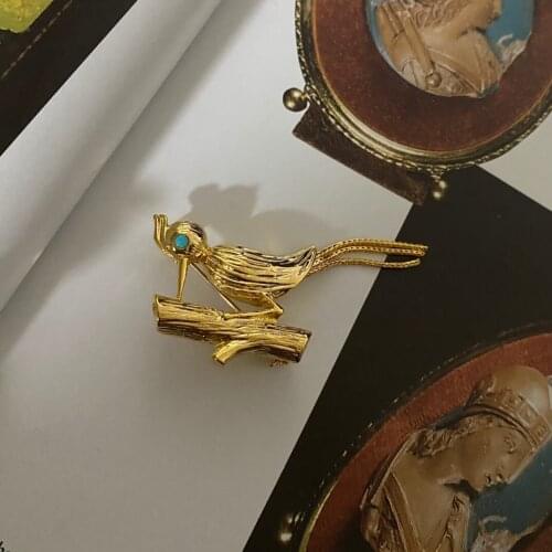 European and American fashion exaggerated design Western antique copper gilded woodpecker style brooch womens jewelry