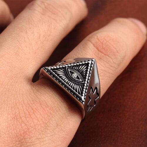 Retro Stainless Steel All-Seeing Eye Ring Men Punk Hip Hop Gods Eye Street Mens Ring Fashion Jewelry Gifts