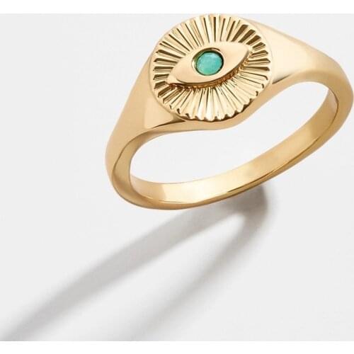 Turkey blue evil eye gold signet ring for women ethnic bohe summer ring wholesale jewelry cheap trendy jewelry women2021