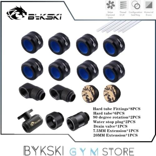 Bykski Hard Pipe Water Cooling Fitting Kit 12mm/14mm/16mm Tube, Stop/Extender/Valve/Angled/Rigid Tubing Series Fitting Bag