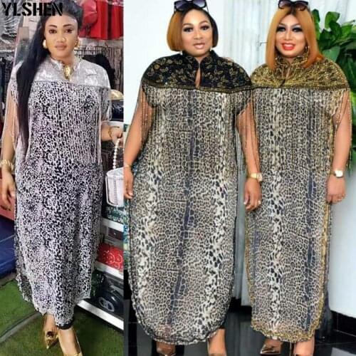 Two Piece Pants Sets Maxi Dress Suits African Clothes for Women Party Dresses 2021 Summer Dashiki Leopard Tassel Sequins Outfits