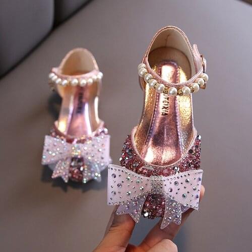 Fashion Crystal Bow Princess Shoes For Girl Beach Child Sandals Leather Baby Toddler Girl Summer Beaded Shoes Kids 1 3 12 Years
