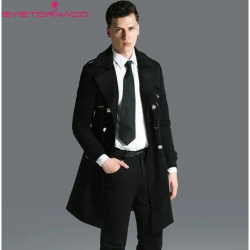 Men Autumn Casual Suede Trench Coat Spring Double Breasted Black Work Business Slim Fit Belted Army Green Trench Plus Size S-6XL