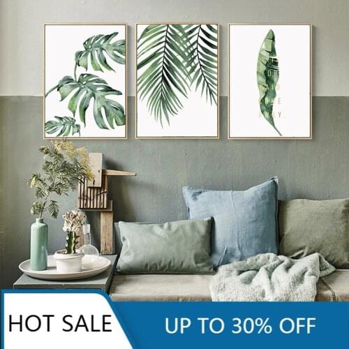 Plant Green Leaves Wall Art Canvas Painting Posters Prints Wall Decor Pictures Modern Minimalist Aesthetic Home Decoration