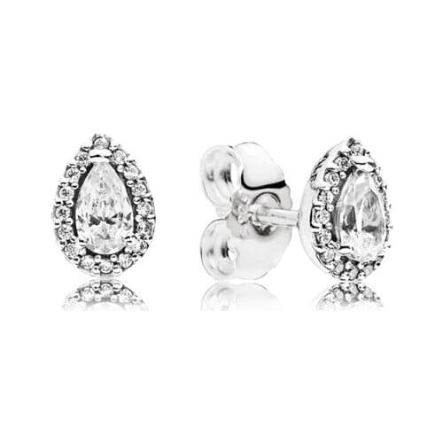 Real 925 Sterling Silver Earrings with Radiant Teardrop ,Clear CZ Stud Earrings for Women Sterling Silver Jewelry