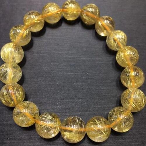 Natural Gold Rutilated Titanium Quartz Bracelet 11mm Brazil Woman Man Wealthy Stone Clear Round Beads Crystal Charms AAAAAA