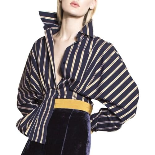 2020 Spring New Vertical Stripe Printed Shirt Womens Design Sense Small Top Loose Thin Shirt