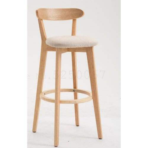 Solid Wooden Bar Chair Nordic High-footed Stool American Retro Front Bar Stool Backrest Modern Simple Bar Chair