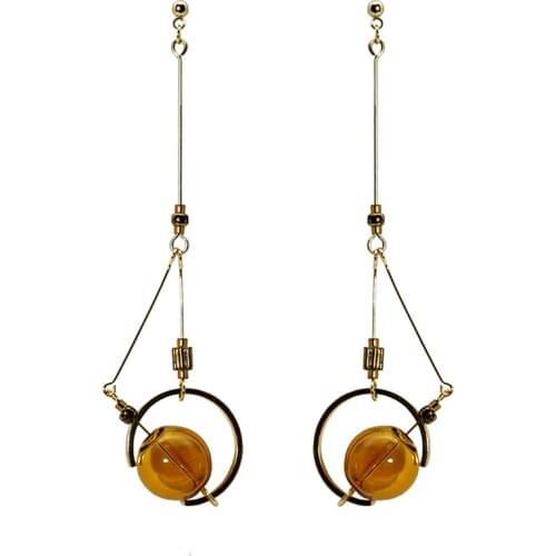 Original Handmade Blue Glass Ball Long Dangle Earrings For Women 2020 Stunning Yellow Bubble Drop Korean Earrings Girls