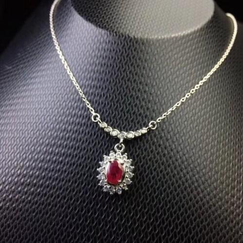 Simple fashion small Necklace 925 Silver Natural Ruby Emerald beautiful girl exclusive cute