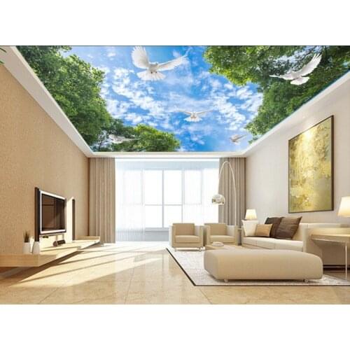 Ceiling Murals Wall Art Painting Living Room Bedroom Ceiling green leaves blue sky ceiling mural