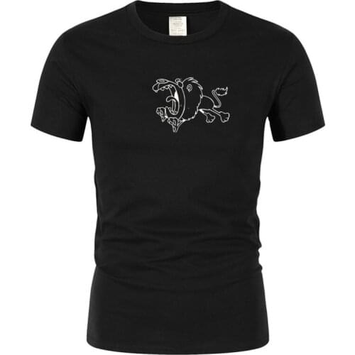 Mens printed cute cartoon lion creative short sleeve cotton casual