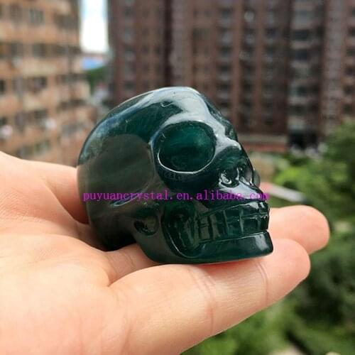 Natural Green Fluorite Carved Crystal Skull Statue Healing Crystal Feng Shui Aesthetic Room Decor Reiki Gift