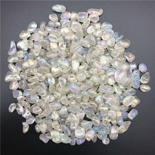 Drop Shipping 50g 8-12mm Titanium Rainbow Aura White Quartz Crystal Stone Grey Moonstone Gravels Healing Quartz Crystals