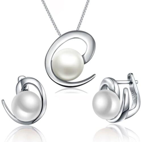 Sinya Silver earring and pendant necklace choker jewelry set for women in 925 Sterling silver inlay Natural freshwater pearls