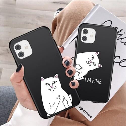 Cute Cartoon Line Cat Painting Phone Case For iPhone 12 Mini 11 Pro Max XS Max 5 6 6s 7 8 Plus X XR SE 2020 Silicone Back Cover