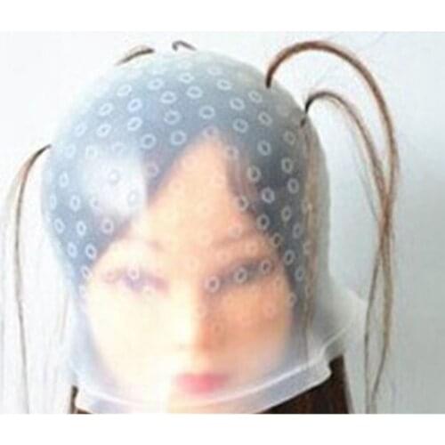Silicone Dye Cap Reusable Professional Hair Colouring Highlighting Frosting Tipping With Needle Transparent Hair Dyeing Cap Tool