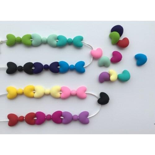 12MM 50PCS Mix Color Silicone Heart DIY Chew Beads Pacifier Chain Necklace Baby Toy Chewable Teether Nipple BPA Free Food Safety