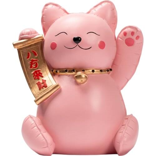 CUTE JOYOUS CAT RESIN DECORATIVE SCULPTURE HAPPY PINK CAT LIVING ROOM ART STATUE FURNISHING