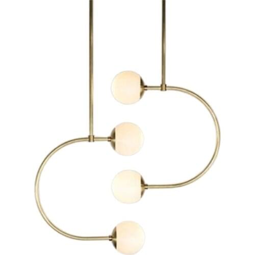 Modern Simple U Shape Black/Copper Iron Glass Led E27 Pendant Light for Dining Room Living Room Hanging Lamp 2/4 Heads 1728