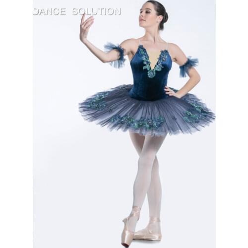 Navy Blue Velvet Bodice with Sequin Applique Professional Ballet Tutu for Girl & Women Ballerina Stage Dance Costumes BLL085