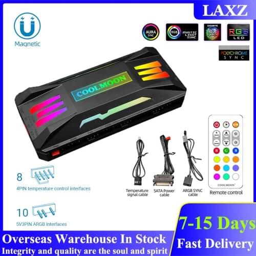 COOLMOON 3 in 1 4Pin PWM Cooling Fan Hub 5V ARGB Speed Temperature Controller For Computer Case Safety Support Water Block Fan