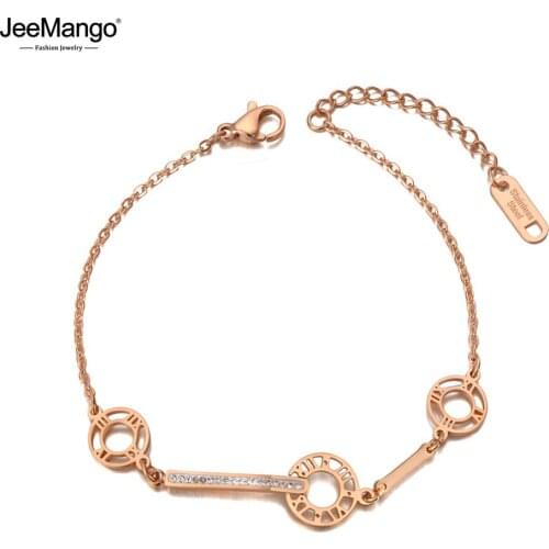 JeeMango Vintage Design Stainless Steel Roman Numeral Circle Charm Bracelets Jewelry For Women Браслеты-цепочки И Звенья JB20098