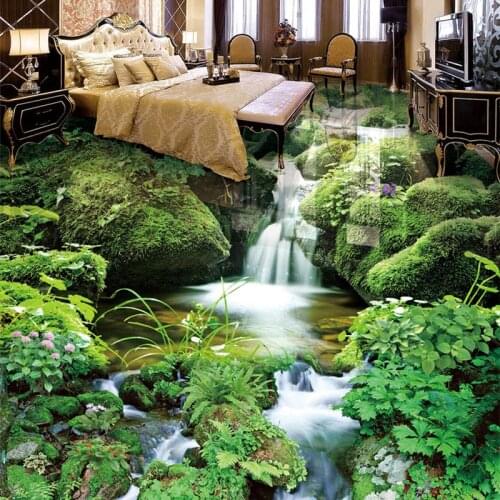 HD Waterfall Rivulet Landscape Floor Tiles Mural PVC Self Adhesive Waterproof Bathroom Bedroom 3D Wallpaper Sticker Papel Mural