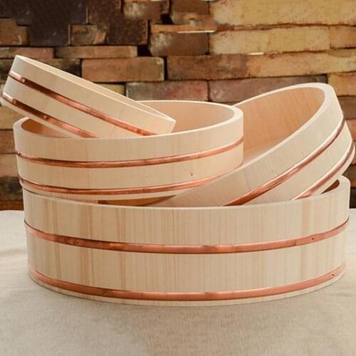 Japanese Style Wooden Sushi Rice Bowls Japan Sushi Food Wood Barrel Bowl Korean Bibimbap Barrel Multiple Sizes