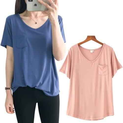 Large size modal loose short-sleeved t-shirt women summer thin section V-neck half-sleeved soft and cool Modal top