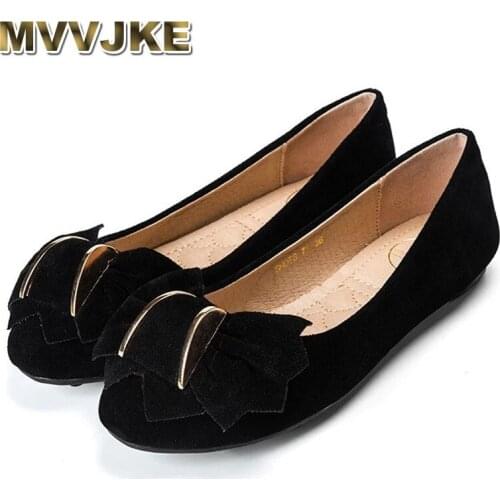 MVVJKE Womens Classic Flats Comfortable Loafers Flock Peas Womens Shoes Female Casual Moccasins Shallow Mouth Bowtie Shoes