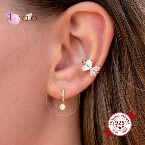 925 Sterling Silver Ear Buckle Crystal Hoop Earrings Female White Zircon Earrings For Women Classic Wedding Earrings Jewelry